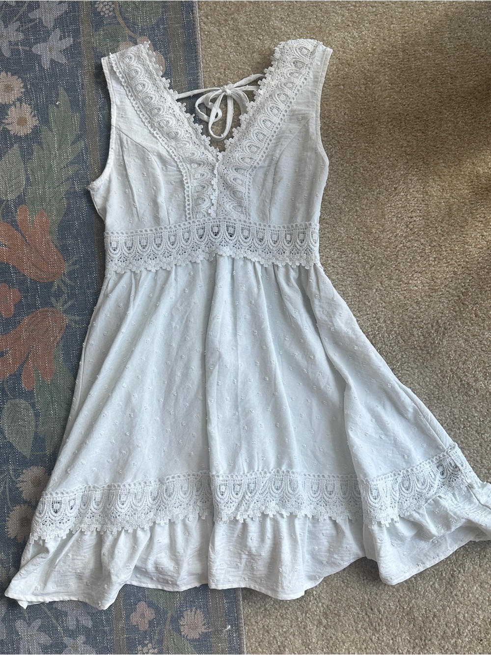 SHEIN White Eyelet Lace V-Neck Sundress